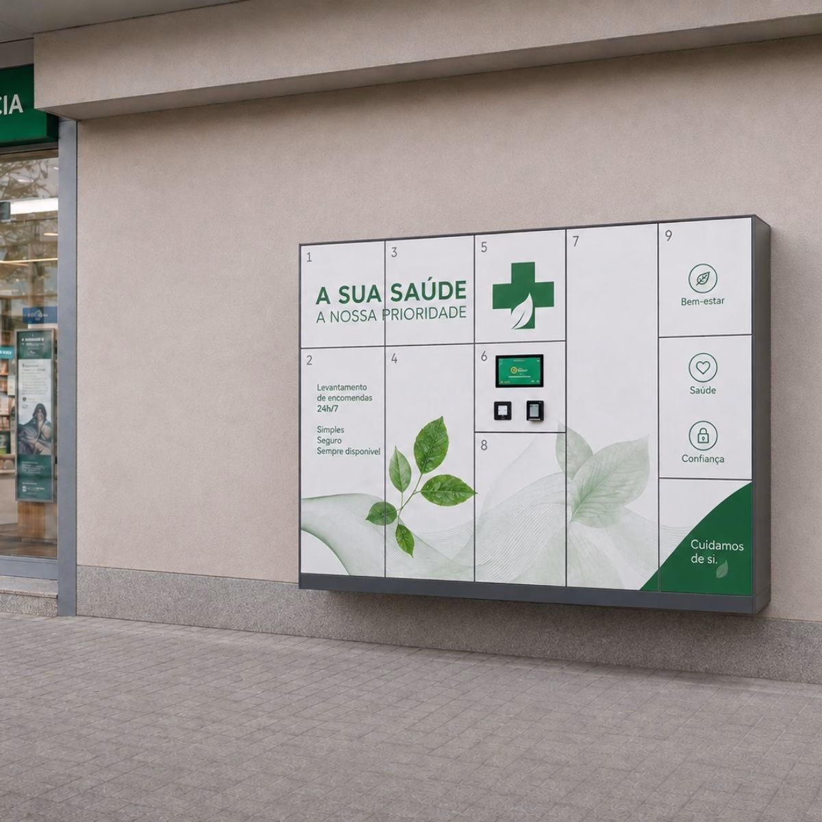 Cacifos inteligentes refrigerados para levantamento de encomendas em farmácia